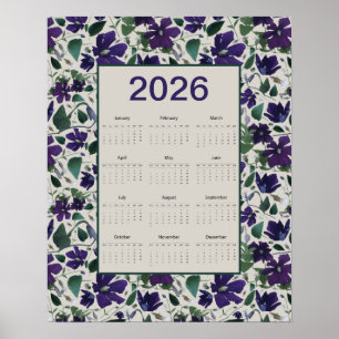 Poster Calendrier mural Fleurs de Clématite Violette 2026