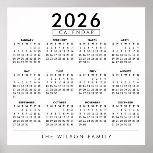 Poster Calendrier mural personnalisé au nom de famille 20