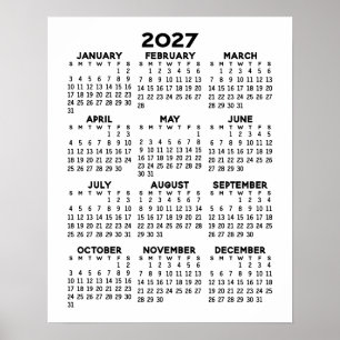 Poster Calendrier - Noir et Blanc Minimal de Base