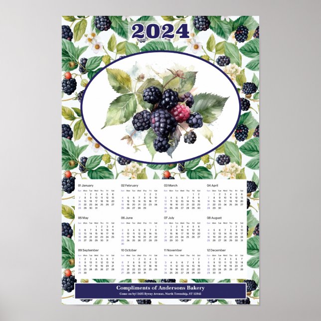 Poster Calendrier personnalisé des Blackberries 2024 (Devant)