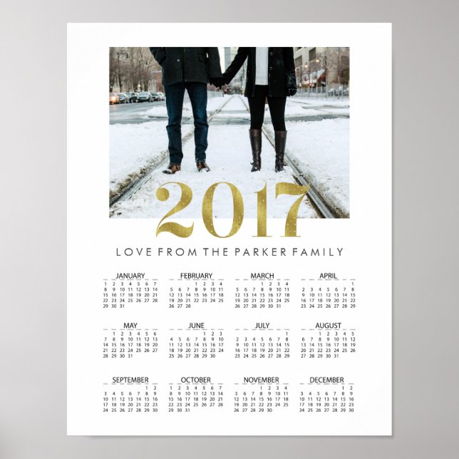 Poster Calendrier photo famille Simple Faux Gold 2017 (Devant)