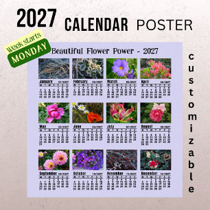 Poster Calendrier Photo Fleur 2027 - Semaine Lundi
