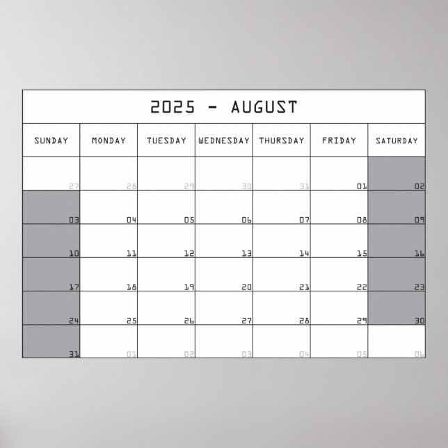 Poster Calendrier planificateur août 2025 grand espace de (Devant)