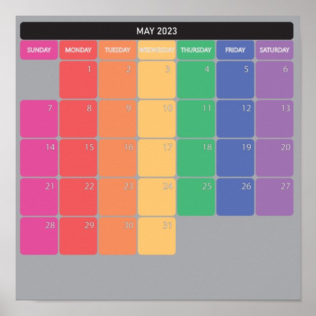 Poster Calendrier planificateur de mai 2023 avec jours co (Devant)