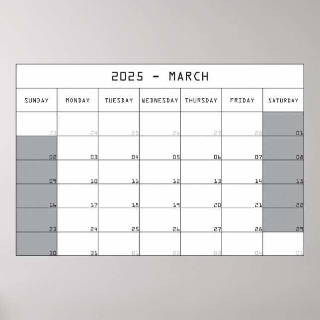 Poster calendrier planificateur mars 2025 grandes notes e (Devant)