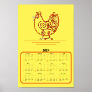 Poster Calendrier - Poulet dans le fil de cuivre