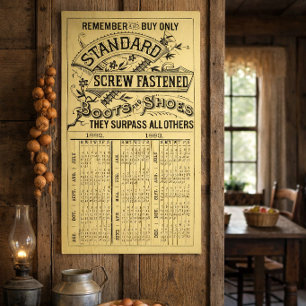 Poster Calendrier publicitaire de chaussures et de bottes