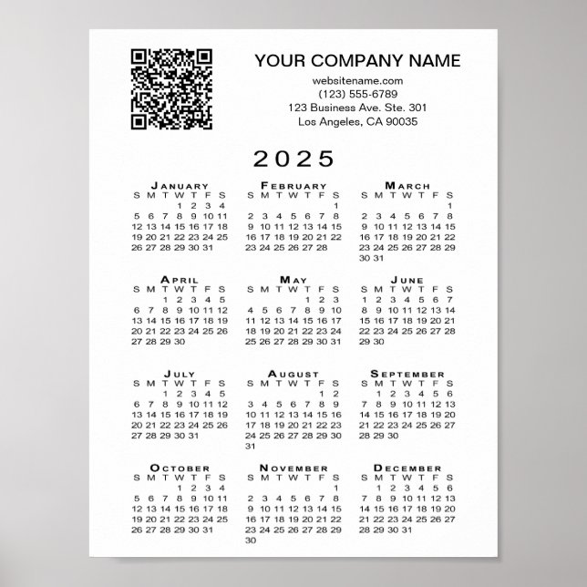 Poster Calendrier QR 2025 personnalisé (Devant)