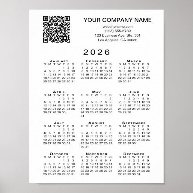Poster Calendrier QR 2026 personnalisé (Devant)