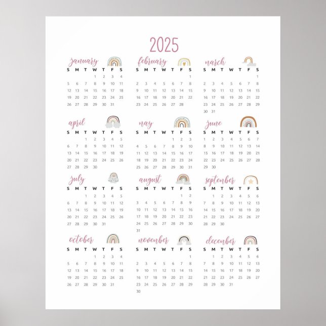 Poster Calendrier Rainbows 2025 simple (Devant)