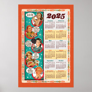 Poster Calendrier Rétro Femme au Foyer Milieu de Siècle 2
