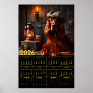 Poster Calendrier rustique 2026 de l'Irish Setter en bére