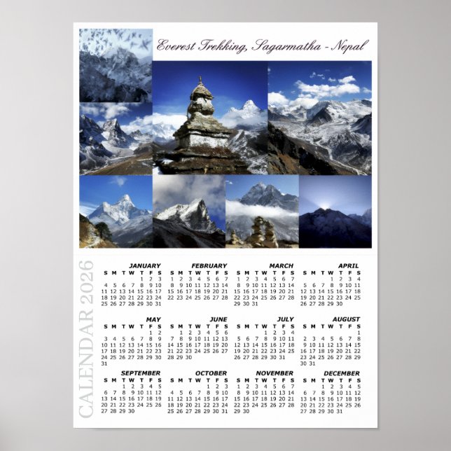 Poster Calendrier Sagarmatha 2026, Randonnée sur l'Everes (Devant)
