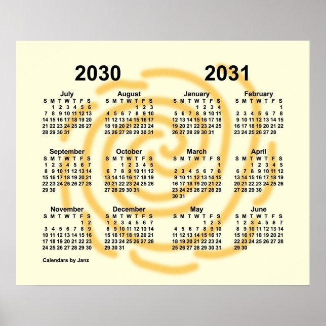 Poster Calendrier scolaire 2030-2031 des jours ensoleillé (Devant)