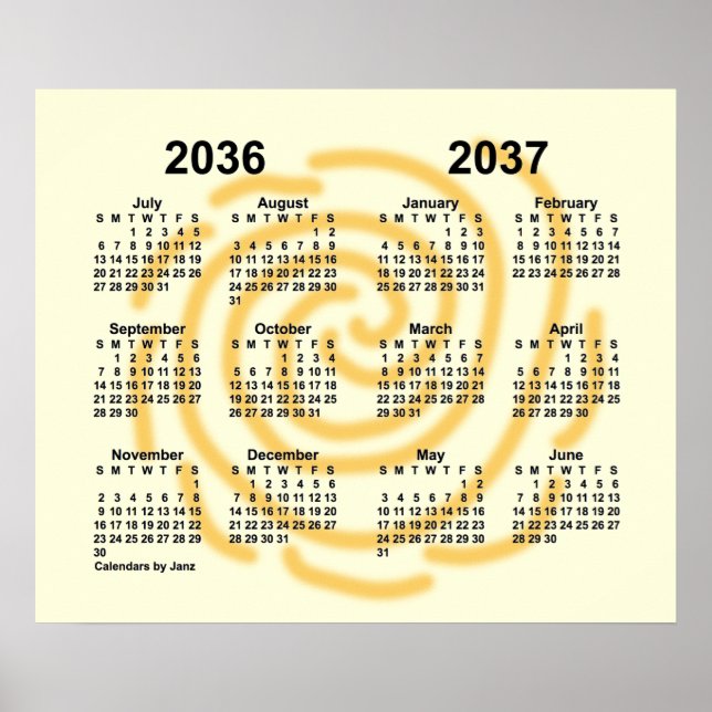 Poster Calendrier scolaire 2036-2037 des jours ensoleillé (Devant)