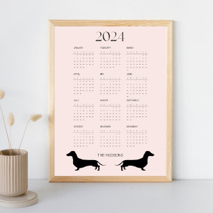 Poster Calendrier silhouette 2024 rose pâle