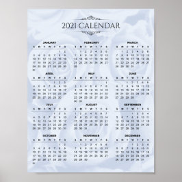 Poster Calendrier simple 2021 sur la florale blanche | Po