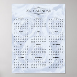 Poster Calendrier simple 2021 sur la florale blanche   Po