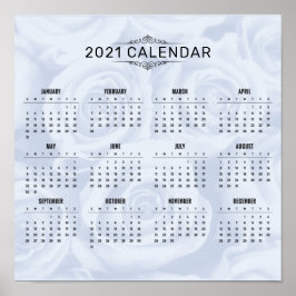 Poster Calendrier simple 2021 sur la florale blanche | Po