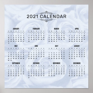 Poster Calendrier simple 2021 sur la florale blanche   Po