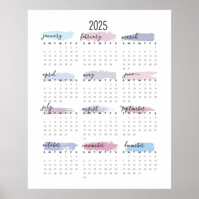Poster Calendrier simple Pastel 2025 (Devant)