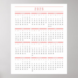 Poster Calendrier simple rose 2025