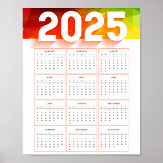 Poster Calendrier Vertical Minimal Annuel Complet 2025