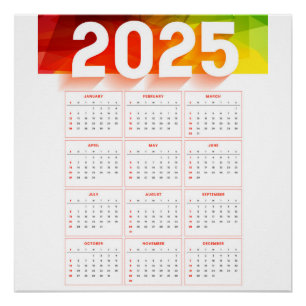 Poster Calendrier vertical minimal annuel complet 2025