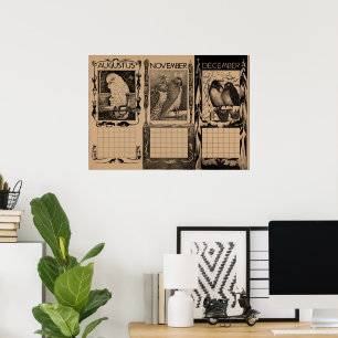 Poster Calendrier Vintage Hollandais Oiseaux Vide