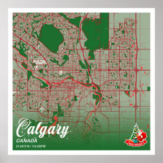 Poster Calgary - Carte de la ville de Noël du Canada