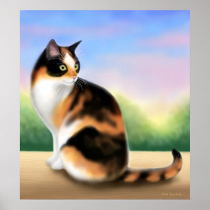Poster Calico Cat à l'affiche du coucher du soleil