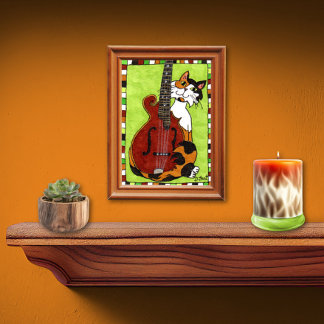 Poster Calico Chat avec Mandolin Mini Art populaire