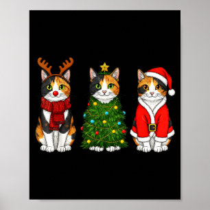 Poster Calico Chat Noël Rétro Santa Renne 