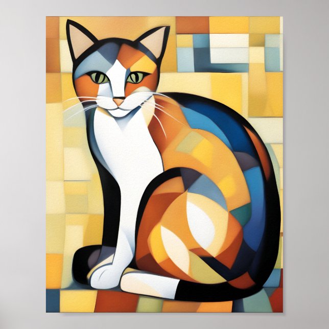 Poster Calico Cubisme Une Feline (Devant)
