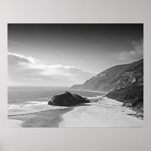 Poster California Coastline photo en noir et blanc (Devant)