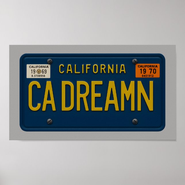 Poster California Dreaming - Retro 1969 License Plate Art (Devant)