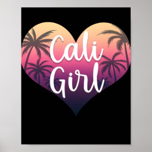 Poster California Heart Palm Trees Summer Cali Girl