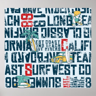 Poster California Surfing Team : Grunge Seamless Motif.