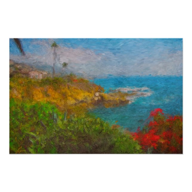 Poster Californie Côte Abstraite peinture paysage (Devant)