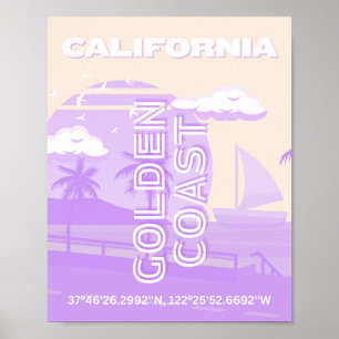 Poster Californie, Côte d'Or, Art du voyage, Preppy