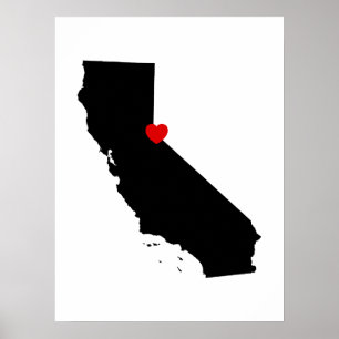 Poster Californie noire et blanche avec Coeur Rouge
