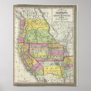 Poster Californie, Oregon, Washington, Utah, Nouveau-Mexi