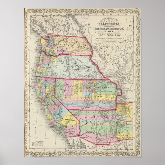 Poster Californie, Oregon, Washington, Utah, Nouveau-Mexi (Devant)