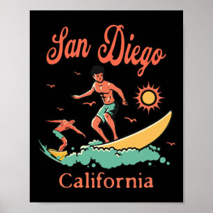 Poster Californie San Diego Ca Surfeur Surf Plage Vacance