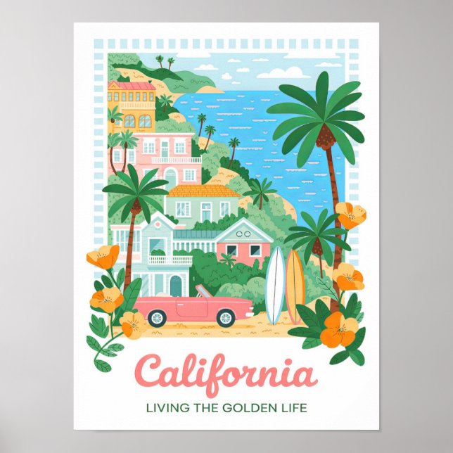 Poster Californie Vivre la vie dorée Voyage d'été (Devant)