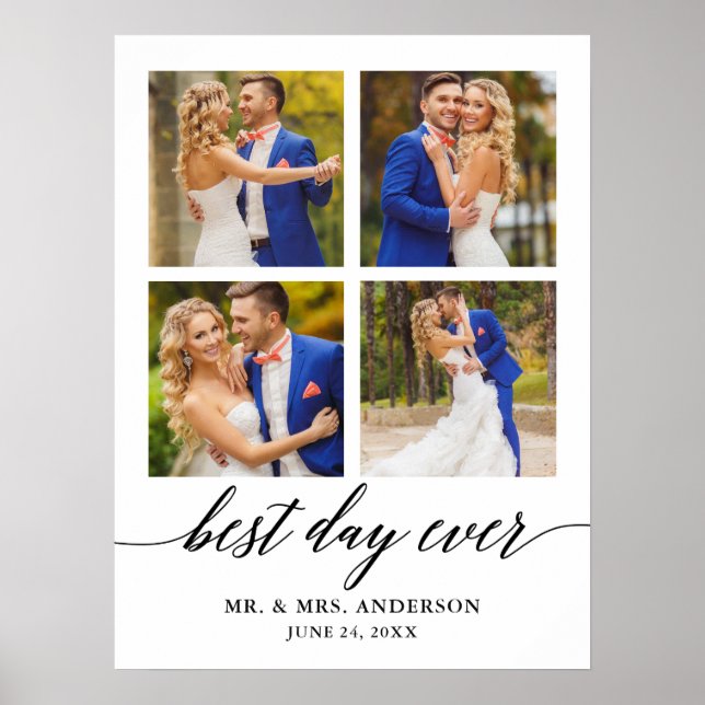 Poster Calligraphie Best Day Ever 4 Mariage photo (Devant)