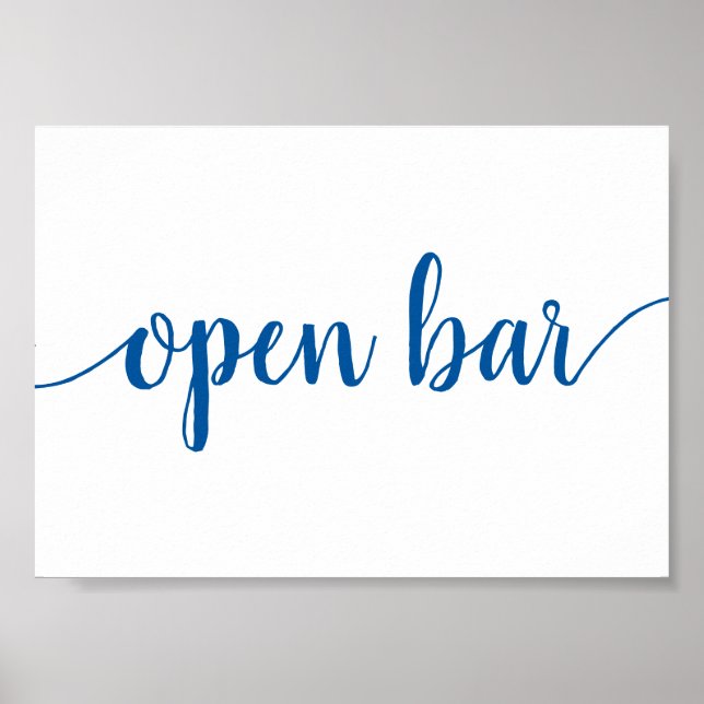 Poster Calligraphie bleu classique | Script Open Bar Sign (Devant)