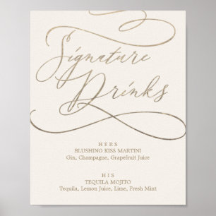 Poster Calligraphie d'or romantique   Boissons de signatu
