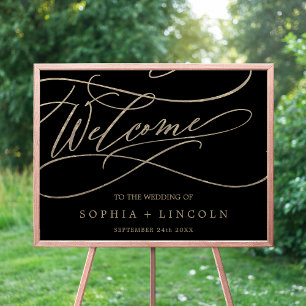 Poster Calligraphie d'or romantique Mariage de bienvenu