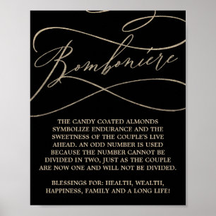 Poster Calligraphie d'or romantique Mariage noir Bombonie